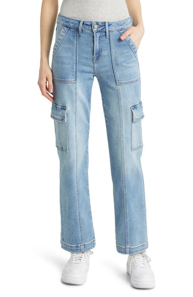 HIDDEN Jeans Crop Straight Leg Cargo Med Wash at Nordstrom,