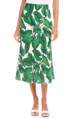 Karen Kane Palm Print Bias Cut Linen Midi Skirt Green at Nordstrom,