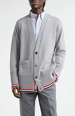 Thom Browne Virgin Wool V-Neck Cardigan Light Grey at Nordstrom,