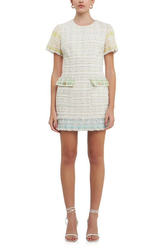 Endless Rose Colorblock Tweed Minidress Ivory Multi at Nordstrom,