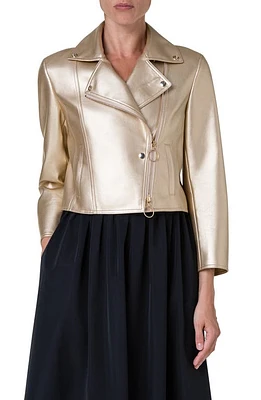 Akris punto Metallic Faux Leather Moto Jacket Gold at Nordstrom,