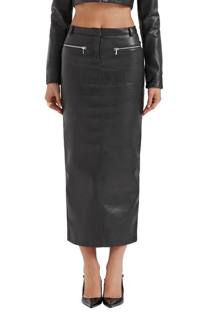 HOUSE OF CB Tana Faux Leather Maxi Skirt Black at Nordstrom,