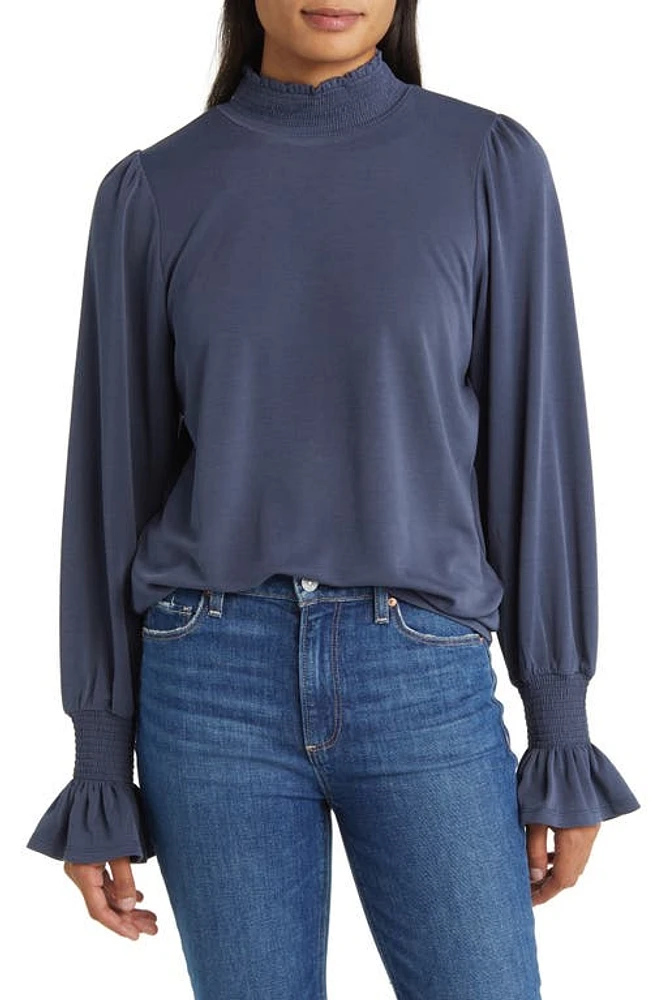 Wit & Wisdom Smocked Mock Neck Top Ensign Blue at Nordstrom,