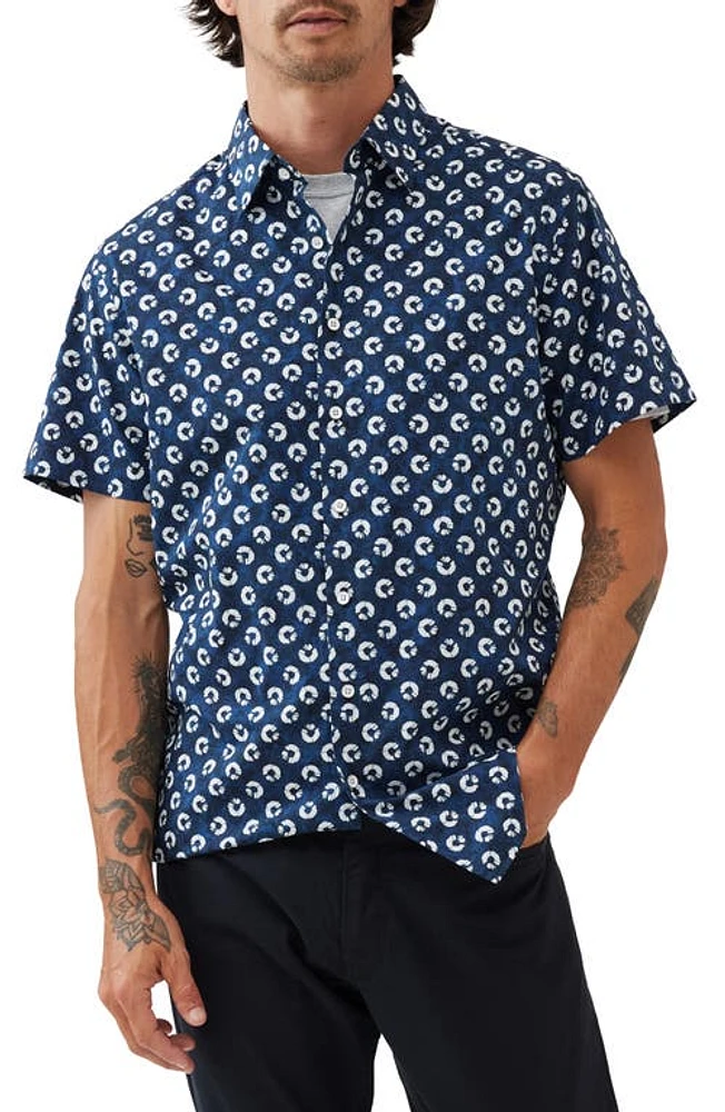 Rodd & Gunn Eglinton Valley Sport Fit Batik Short Sleeve Cotton Button-Up Shirt True Navy at Nordstrom,