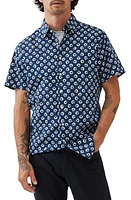 Rodd & Gunn Eglinton Valley Sport Fit Batik Short Sleeve Cotton Button-Up Shirt True Navy at Nordstrom,