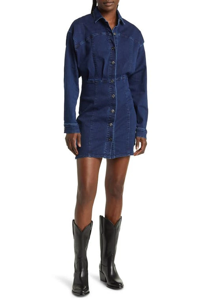 Free People Amber Long Sleeve Denim Shirtdress Dark Indigo at Nordstrom,