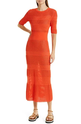 JASON WU Mixed Stitch Crewneck Sweater Dress in Bright Orange at Nordstrom, Size Large