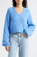 GESTUZ Safigz Fuzzy Alpaca Blend V-Neck Sweater Marina at Nordstrom,