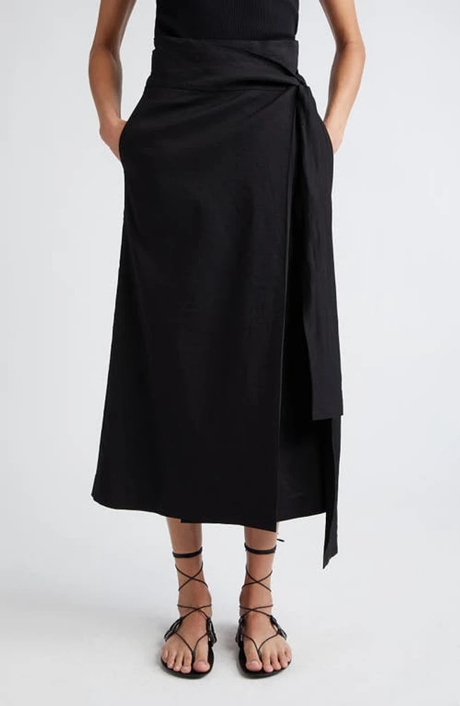 Róhe Linen Blend Wrap Skirt Noir at Nordstrom, Us