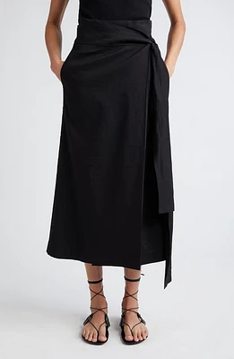 Róhe Linen Blend Wrap Skirt Noir at Nordstrom, Us