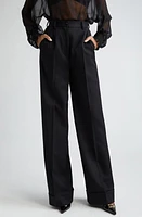 Dolce & Gabbana Pleated Cuff Hem Virgin Wool Silk Trousers N0000 Nero at Nordstrom, Us