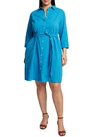 Foxcroft Fiona Belted Seersucker Shirtdress True Blue at Nordstrom,