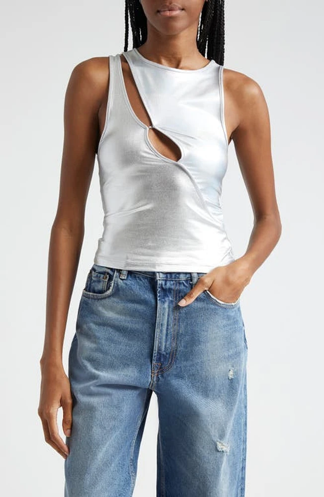 K. NGSLEY Gender Inclusive Metallic R3 Cutout Tank Silver at Nordstrom,