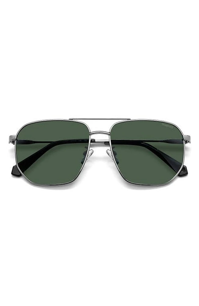 Polaroid 59mm Polarized Rectangular Sunglasses in Ruthenium/Green Polarized at Nordstrom