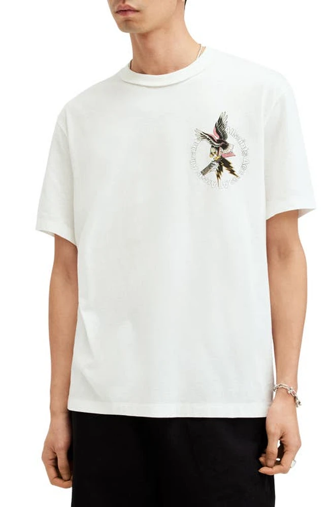 AllSaints Fret Crewneck Cotton Graphic T-Shirt Chalk White at Nordstrom,