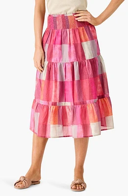 NIC+ZOE Sunset Plaid Cotton Midi Skirt Pink Multi at Nordstrom