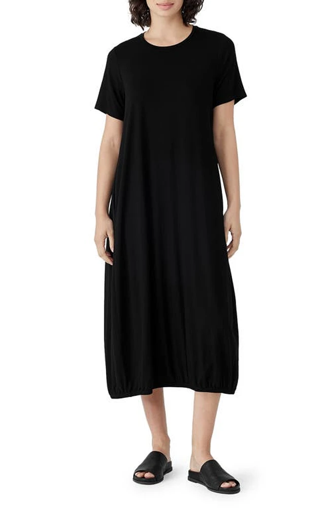 Eileen Fisher Stretch Jersey Midi Dress Black at Nordstrom,