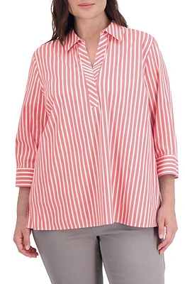 Foxcroft Sophia Stripe Three-Quarter Sleeve Stretch Button-Up Shirt at Nordstrom,