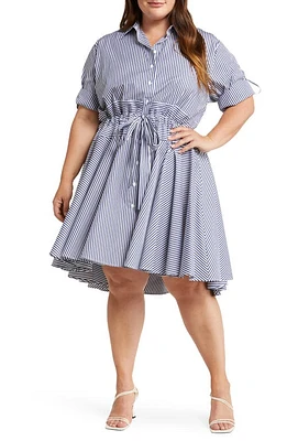 HARSHMAN Meadow Tie Front Fit & Flare Shirtdress Navy Stripes at Nordstrom,