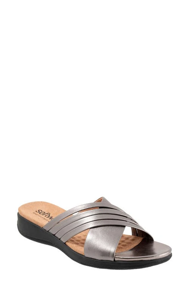 SoftWalk Tillman 5.0 Leather Cross Strap Slide Sandal Pewter at Nordstrom,