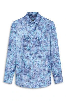 Bugatchi James OoohCotton Watercolor Print Button-Up Shirt Cobalt at Nordstrom,