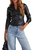 VICI Collection Fairfax Ruched Faux Leather Crop Shirt Black at Nordstrom,