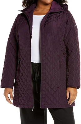 Gallery Quilted Jacket with Removable Hood in Blackberry at Nordstrom, Size 1X