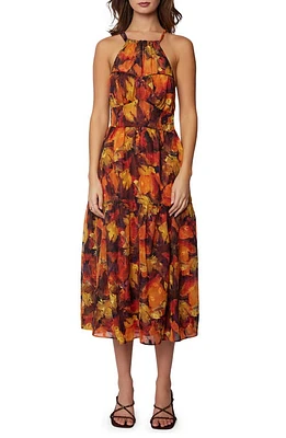 Lost + Wander Surreal Metallic Floral Midi Dress in Orange-Multi at Nordstrom, Size X-Small