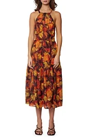 Lost + Wander Surreal Metallic Floral Midi Dress in Orange-Multi at Nordstrom, Size X-Small