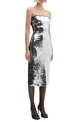 MANGO Sequin Strapless Midi Gown Silver at Nordstrom,