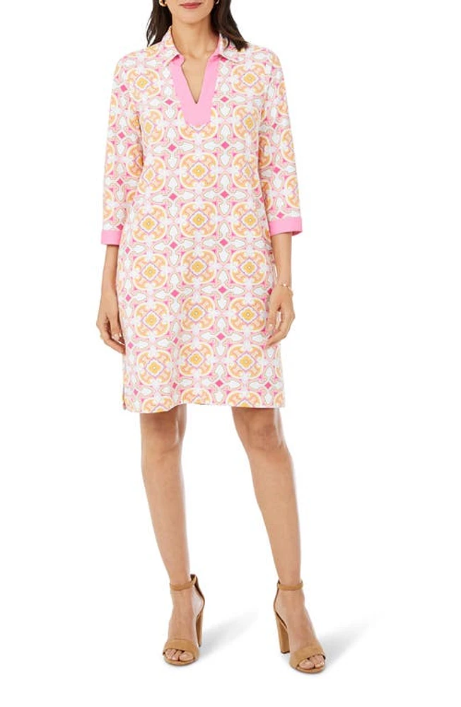 Foxcroft Medallion Print Knit Shift Dress in Pink Champagne at Nordstrom, Size Small