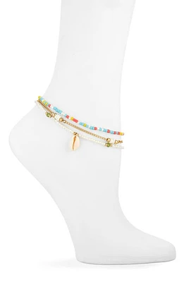 BP. Set of 3 Beaded Anklets in Gold- Multi at Nordstrom