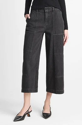 Vince Utility Crop Wide Leg Jeans Washed Black at Nordstrom,