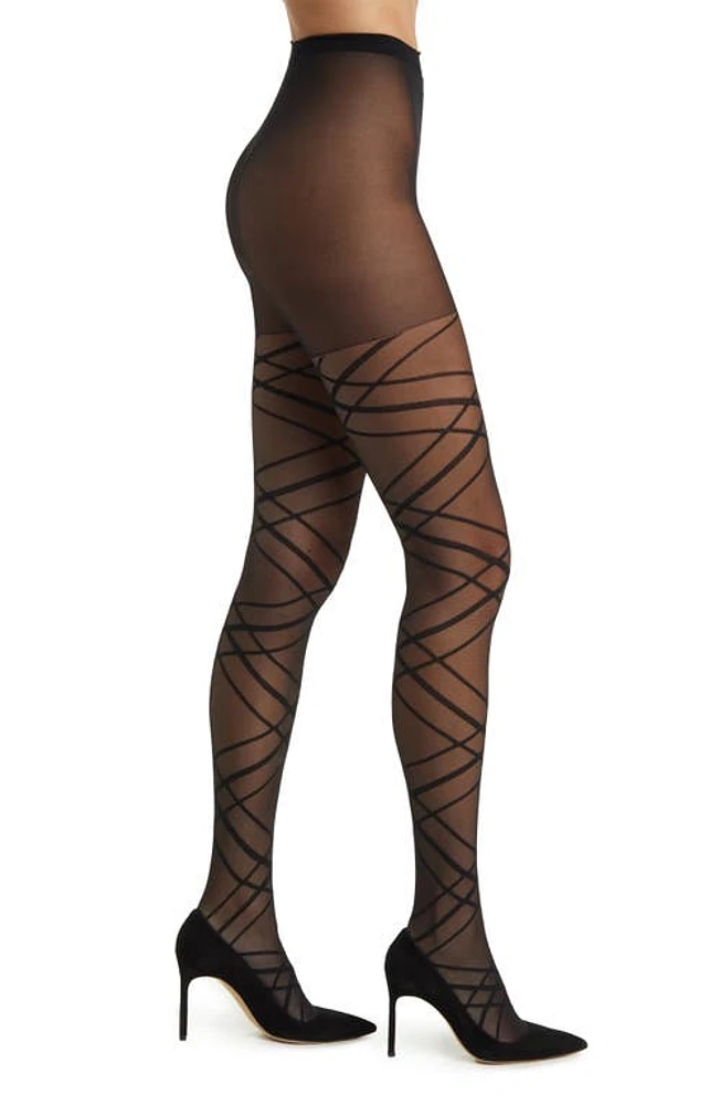 Nordstrom Linear Plaid Tights Black at Nordstrom,