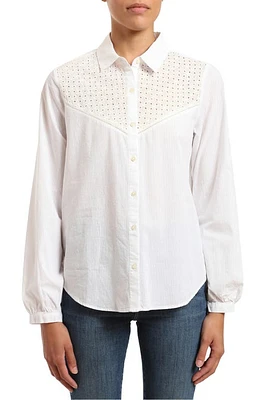 Mavi Jeans Eyelet Embroidered Yoke Cotton Poplin Button-Up Shirt White at Nordstrom,