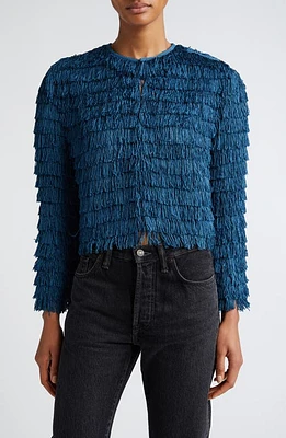 Bode Bombard Fringe Crop Top in Petrol at Nordstrom, Size Medium