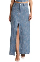 Avec Les Filles Floral Embroidered Slit Denim Maxi Skirt in Duoro Wash at Nordstrom, Size 8