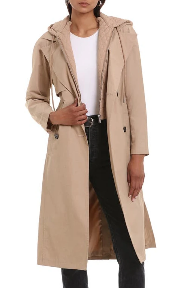 Avec Les Filles Hooded Belted Water Resistant Rain Coat Khaki at Nordstrom,