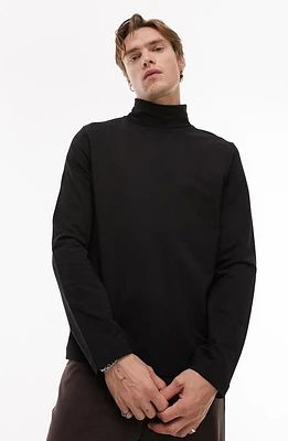 Topman Premium Classic Long Sleeve Turtleneck Shirt Black at Nordstrom,