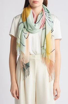 Nordstrom Tissue Print Wool & Cashmere Wrap Scarf in Green Fluid Lines at Nordstrom