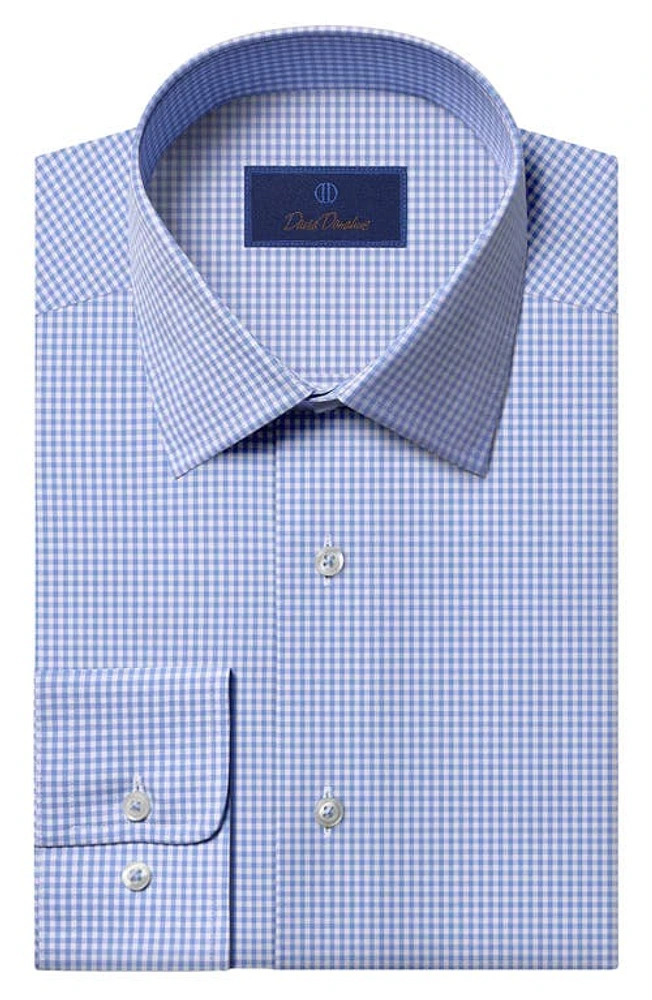 David Donahue Gingham Barrel Cuff Dress Shirt Blue/White at Nordstrom, - 32