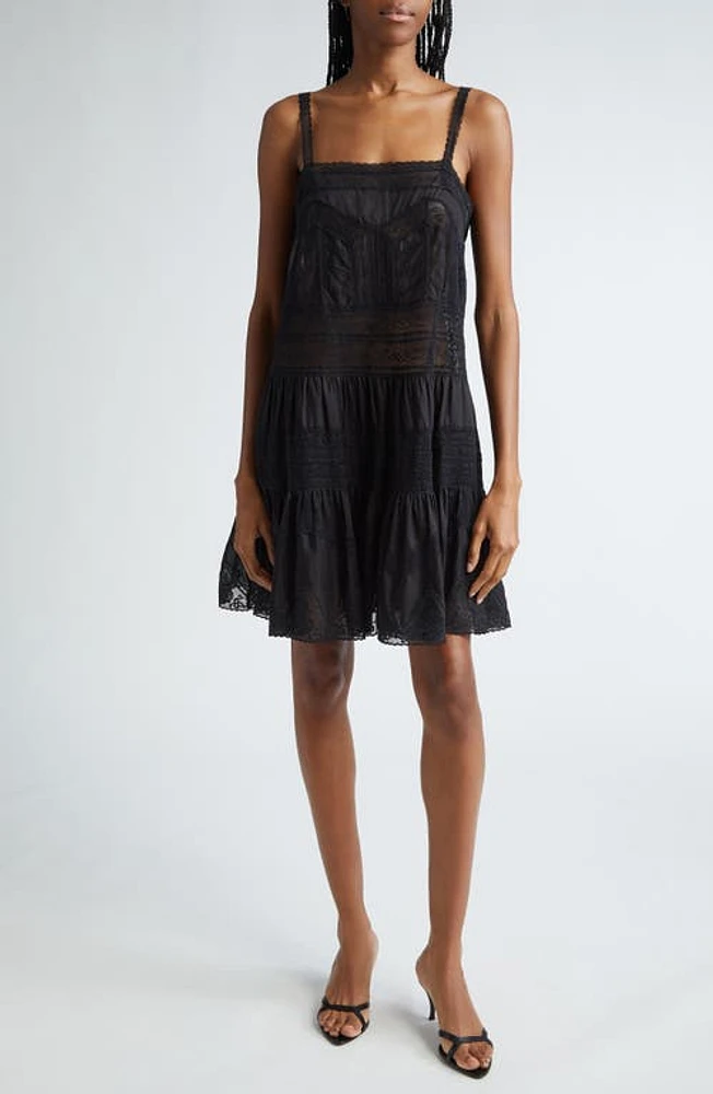 Zimmermann Halliday Tiered Lace Trim Shift Dress Black at Nordstrom,