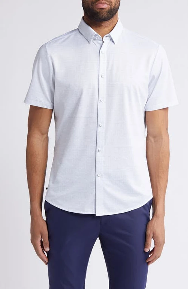 Mizzen+Main Halyard Trim Fit Print Short Sleeve Performance Knit Button-Up Shirt Sky Triple Dot at Nordstrom,