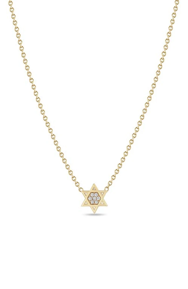 Zoë Chicco 14K Yellow Gold Diamond Star of David Pendant Necklace at Nordstrom, Size 16