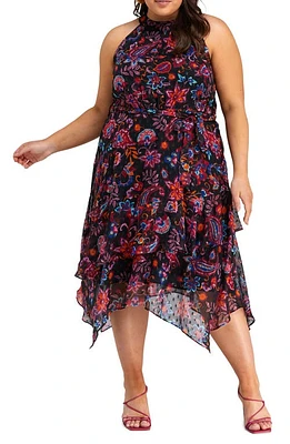 Estelle Clements Paisley Floral Halter Midi Dress Black Print at Nordstrom,