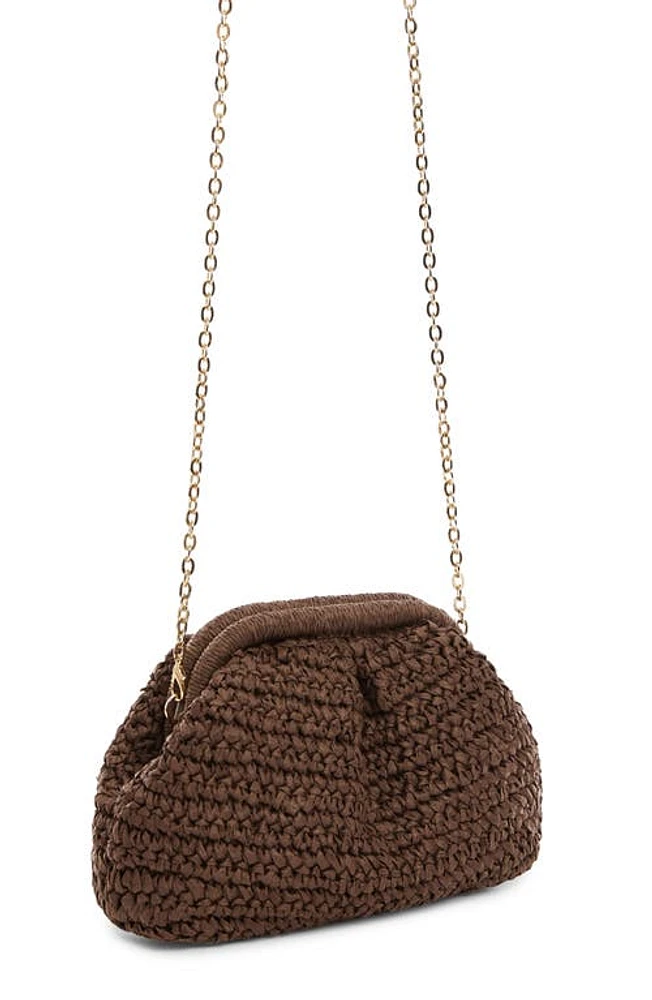 MANGO Amalfi Crochet Straw Clutch in Dark Brown at Nordstrom