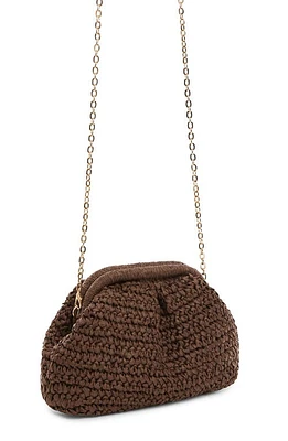 MANGO Amalfi Crochet Straw Clutch in Dark Brown at Nordstrom