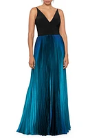 Betsy & Adam Ombré Pleated Gown Black/Teal at Nordstrom,