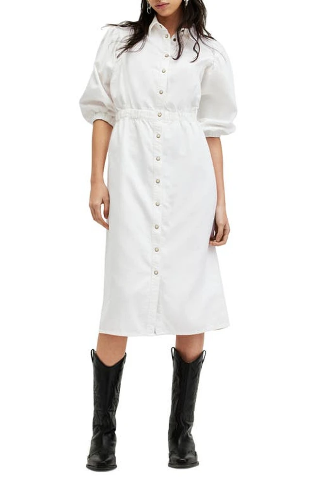 AllSaints Osa Puff Sleeve Denim Shirtdress Chalk White at Nordstrom, Us