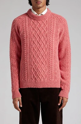 De Bonne Facture Cable Knit Wool Crewneck Sweater Rose at Nordstrom,